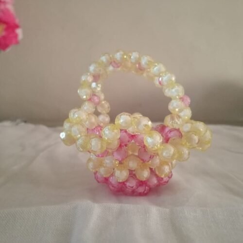 Beaded Pink and Yellow Basket