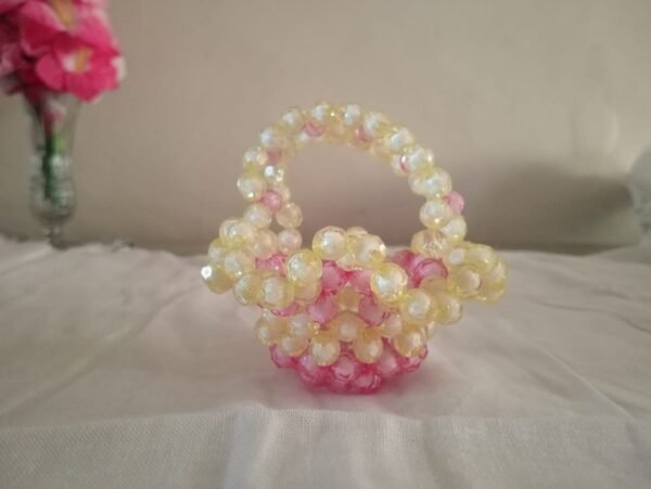 Beaded Pink and Yellow Basket