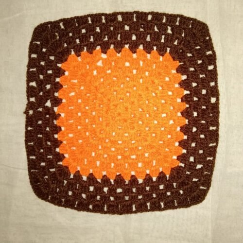.Hand-Crocheted Square Table Mat (Orange and Brown)