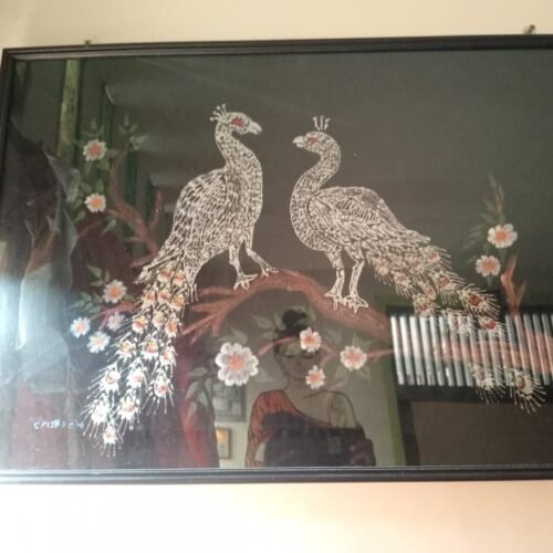 Framed Art: Peacock Design (Hand Painted)