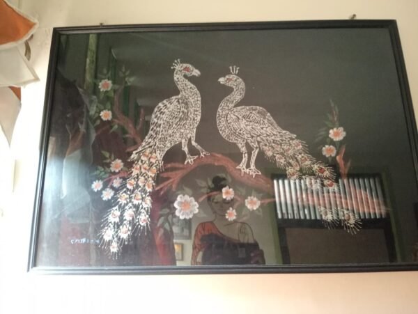 Framed Art: Peacock Design (Hand Painted)