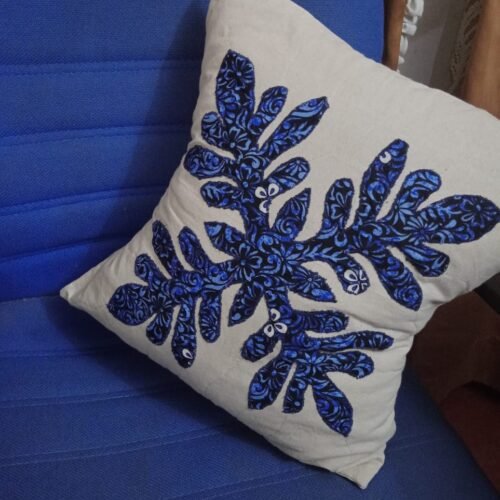 Blue Floral Embroidered Cushion Cover