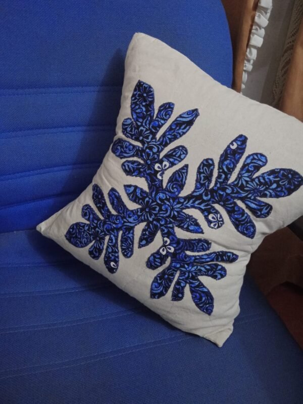 Blue Floral Embroidered Cushion Cover